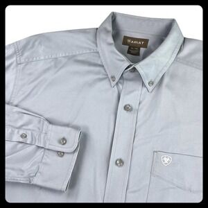 Ariat Long Sleeve Dress Shirt Men's XL Gray Cotton Solid Twill Classic  10037535